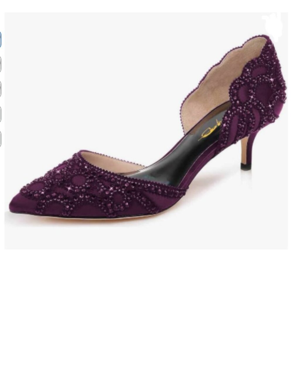 XYD Dark Purple Pumps Pointed Toe, D'Orsay Kitten Low Heels, Rhinestone Shoes